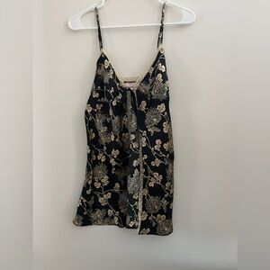 Vintage Victoria Secret  Floral Chemise Black & Gold Lace Trim Y2k 2002